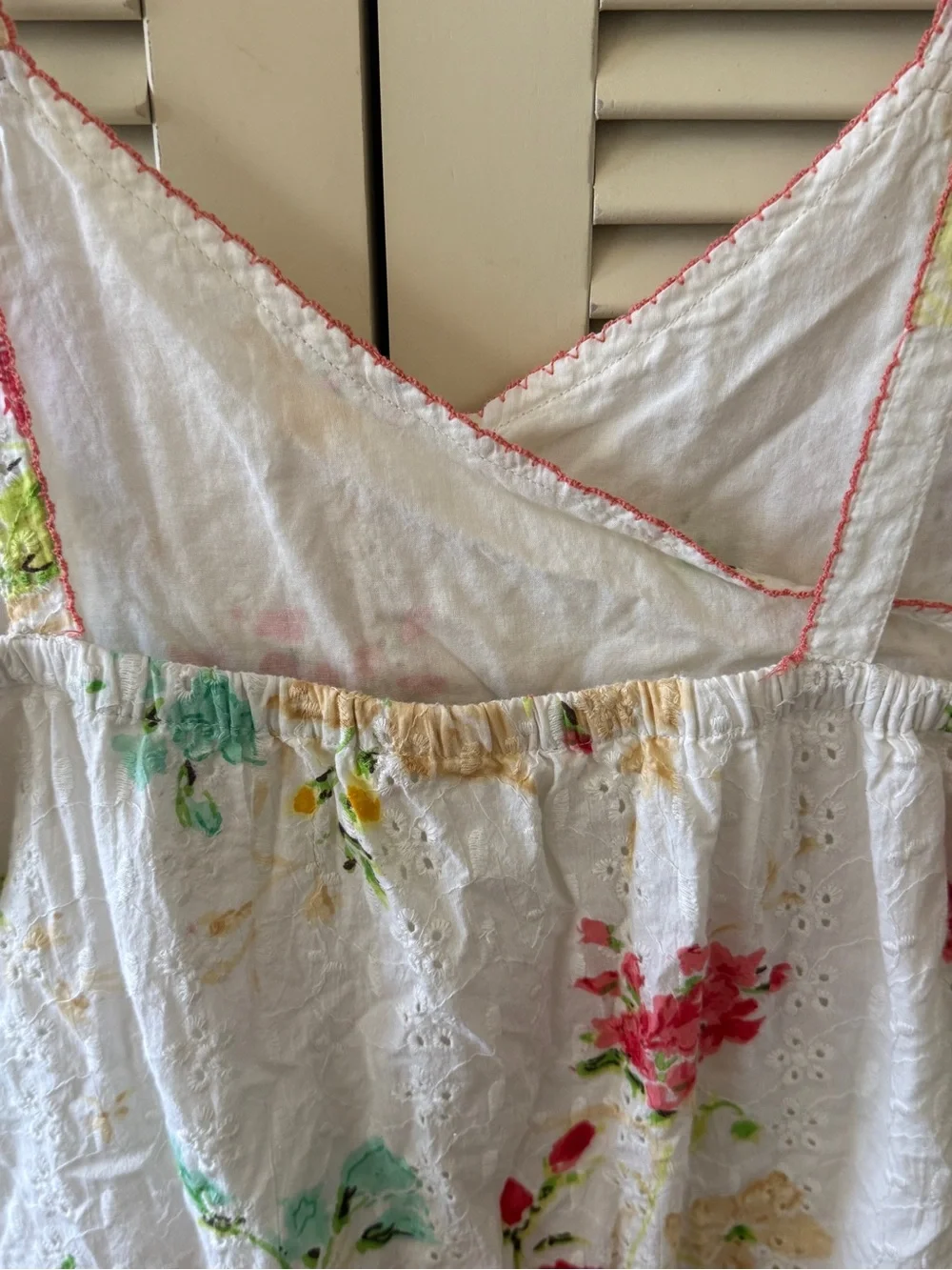 Sally Miller White Eyelet Dress with Pink, Green & Yellow Floral Print